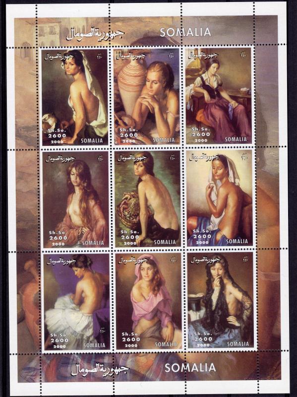 Somalia 2000 Nudes Paintings Sheetlet (9) Perforated MNH