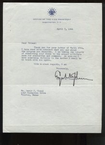 2 LYNDON B JOHNSON SIGNED 1961 LETTERS ON VICE PRESIDENT & SENATE LETTERHEAD