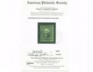 VERY AFFORDABLE GENUINE SCOTT #36 USED TYPE-I 1857 BLACK APS CERT - #10500