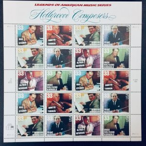 United States #3339-3344 Hollywood Composers (1999). Full sheet. MNH