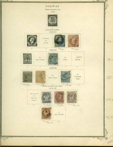 Collection, Norway Part A Scott Album Page, 1856/1875, Cat $440, Used