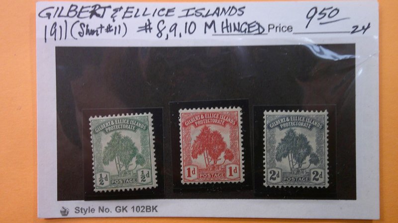 Gilbert & Ellice Islands 1911 Scott# 8,9,10 OG Hinged F-VF