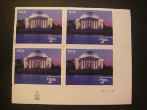 Scott 3647, $3.85 Jefferson Memorial, PB4 #B1111 LR, MNH Priority Beauty
