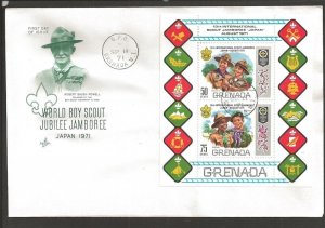 1971 Grenada Boy Scouts Japan World Jamboree SS FDC Artcraft green