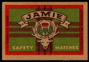 1940-1950's Vintage Match Box Label Jamie Safety Matches Foreign Make