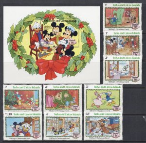 TURKS & CAICOS ISL. Sc# 546 - 549 MNH FVF Set9 + SS Mickey's Christmas C...