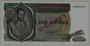 Zaire P-24a unc. banknote/ Specimen