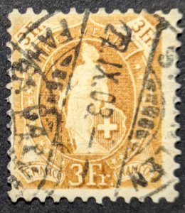 Switzerland #88b F-VF used perf 11.5 x 12, Standing Helvetia 3fr, thin