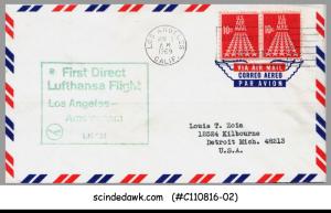 USA - 1969 LUFTHANSA FLIGHT LOS ANGELES to AMSTERDAM FIRST FLIGHT COVER FFC