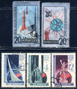 Russia 1965 Sc 3019-23 Space Cosmonauts Globe Satellite Telescope TV Stamp CTODG