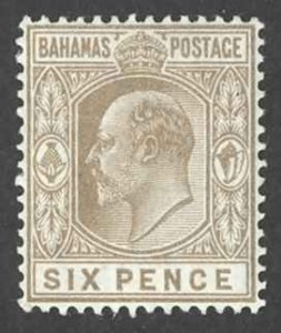 Bahamas Sc# 40 MH (b) 1902 6p bister brown Edward VII