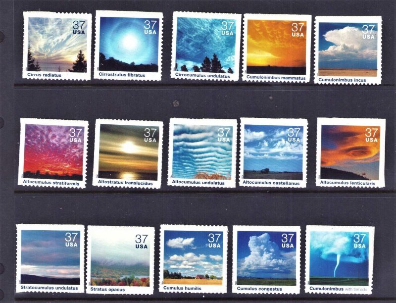 Sc 3878 a-o CLOUDSCAPES 37¢ Singles Set Of 15 Descriptions On Back Each Stamp