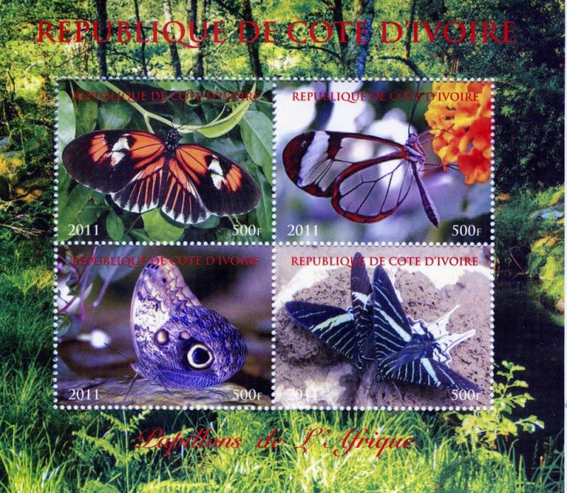 Ivory Coast 2011 Butterflies of Africa Sheet (4) Perforated mnh.vf