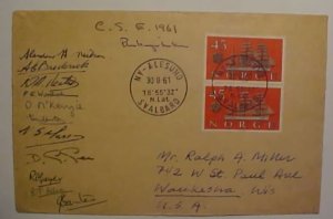 NORWAY NY AUESUND ARCTIC AUTOGRAPH C 12 DIFF 1961 EXPEDITION