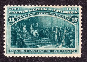 US 238 15c Columbian Exposition Mint VF OG H SCV $225