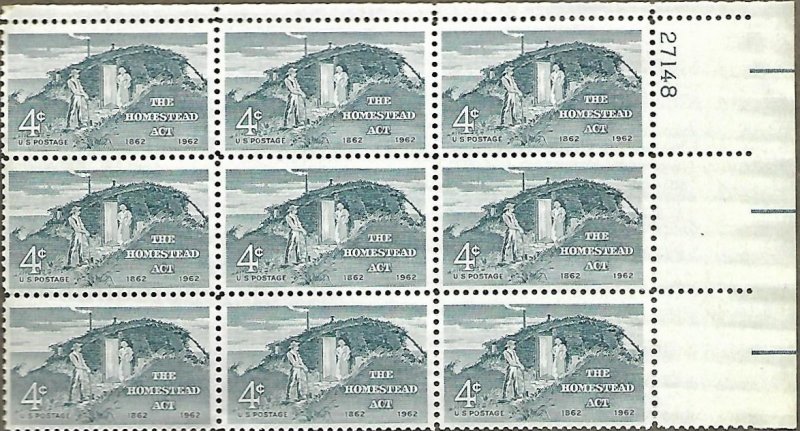 US #1198 4c The Homestead Act Centennial MNH block of 9 plate #27148 (1962)