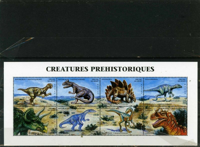 MADAGASCAR 1999 PREHISTORIC ANIMALS/DINOSAURS SHEET OF 8 STAMPS MNH