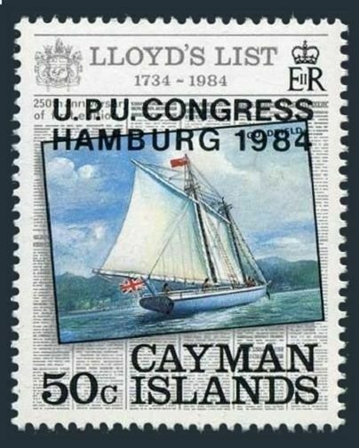 Cayman 527,lightly hinged.Michel 531. UPU CONGRESS HAMBURG 1984.Lloyd's List.