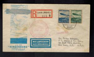 1936 Lorch Germany Hindenburg Zeppelin first flight cover FFC to USA  LZ 129 3