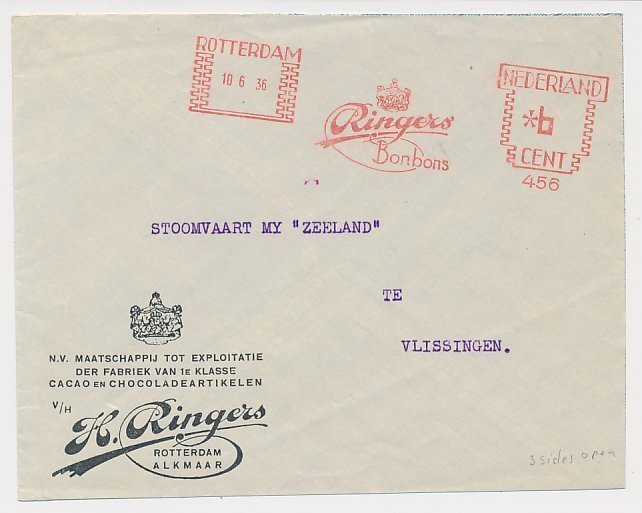 Meter cover Netherlands 1936 Chocolate factory Ringers - Bonbons - Rotterdam