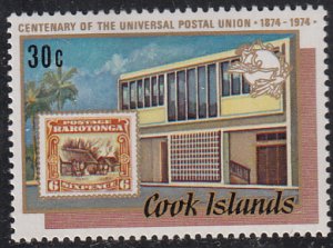 Cook Islands 1974 MH Sc #410 30c Stamps of Cook Islands, Post Office UPU Cent...