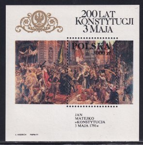 Poland 1991 Sc 3037 Polish Constitution Bicentenary Stamp SS MNH