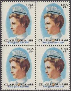 1976 Clara Maass Block Of 4 13c Postage Stamps, Sc# 1699, MNH, OG