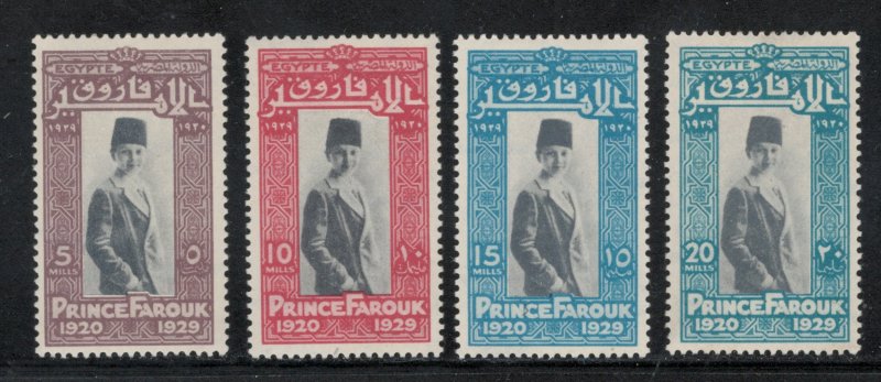 Egypt 1929 9th Birthday of Prince Farouk Scott # 155 - 158 MH