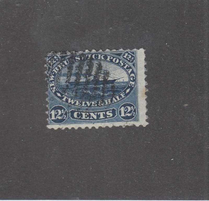 NEW BRUNSWICK # 10 F-USED 12 1/2cts 1860 STEAMSHIP /BLUE /CENTS ISSUE CV $50