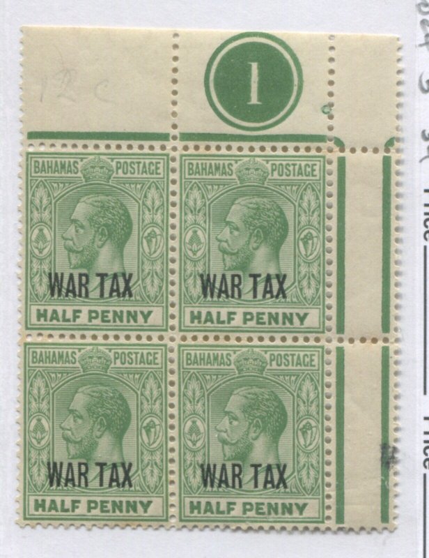 Bahamas KGV 1/2d War Tax Control Number block of 4 mint o.g. hinged