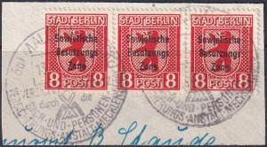 Germany 1948 Sc 10N24 Soviet Zone strip of 3 used on piece Malchin cancels