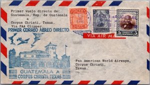 GUATEMALA 1946 POSTAL HISTORY CACHET FIRST FLIGHT AIRMAIL COVER ADDR TEXAS CANC