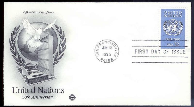 UNITED STATES FDC 32¢ United Nations 1995 Postal Society