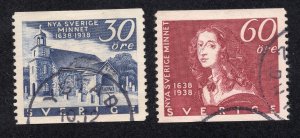 Sweden 1938 30o & 60o Wilmington Settlement, Scott 271-272 used