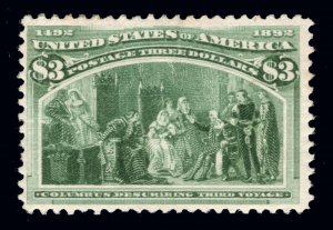 US STAMPS # 243 $3 COLUMBIAN MINT OG H $1,600 LOT #33488