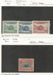 Bolivia, Postage Stamp, #C8-C10 Mint LH, C58 Hinged, 1928-37  Airplane, JFZ