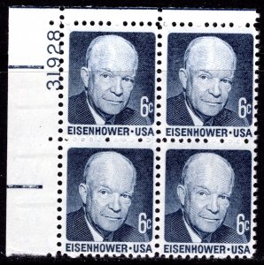 1393 MNH UL PB(4) 6¢ blue D.D. Eisenhower, sheet format, tagged, shiny gum