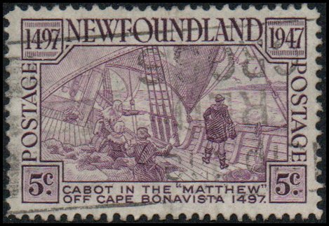 Newfoundland 270 -Used -5c Cabot on Deck of Ship/Cape Bonavista (1947)(cv $0.35)