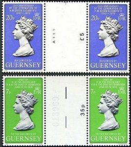 Guernsey 163-164 gutter,MNH.Michel 163-164. QE II Coronation,25th Ann.Visit.1978