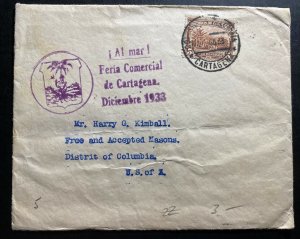 1933 Cartagena Colombia Cover To Columbia District Usa Commercial Fair Cancel