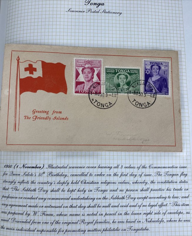 1950 Nukualofa Tonga Toga Souvenir Cover Queen Salote Birthday W Finau