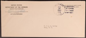 US 1947 Rosebud South Dakota Indian Field Service Official Cover to Troy NNY