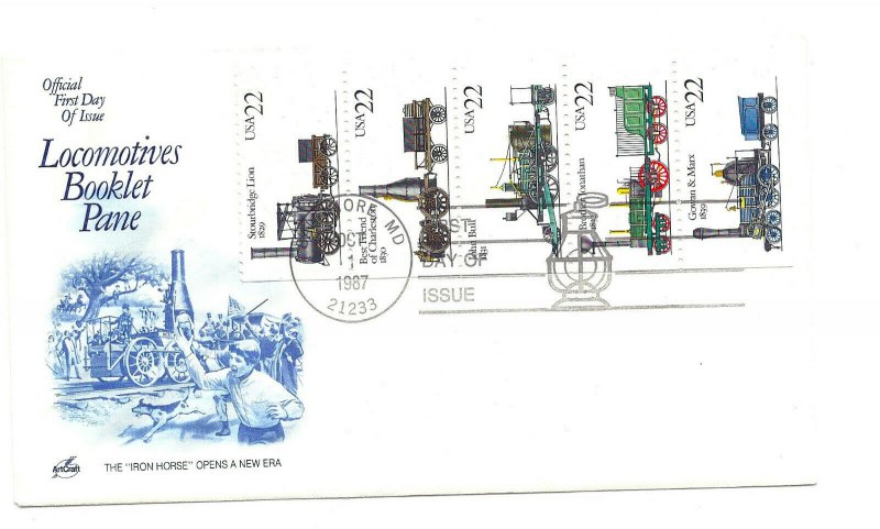 2366a (2362-66) Locomotives booklet pane ArtCraft #6 FDC 