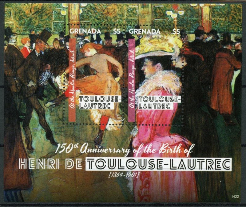 Grenada Art Stamps 2014 MNH Henri de Toulouse-Lautrec Moulin Rouge 2v S/S I 