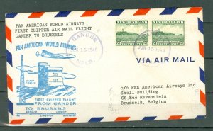 NEWFOUNDLAND - BELGIUM JUNE 1946 1st PAN AM CLIPPER AIRMAIL FLIGHT COVER  #263