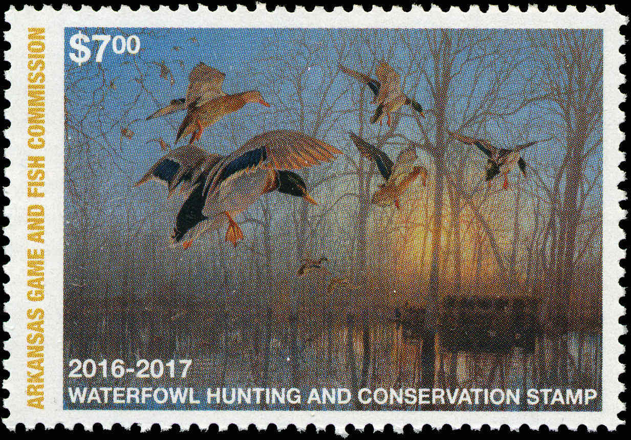 ARKANSAS 36 2016 RESIDENT STATE DUCK STAMP MALLARDS / HipStamp