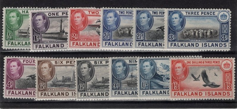 Falkland Islands 1938 issue mounted mint 12 stamps