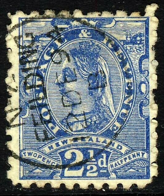 NEW ZEALAND QV 1893 2nd. Setting Advert Mauve 2½d. Blue P.10 SG 220c VFU