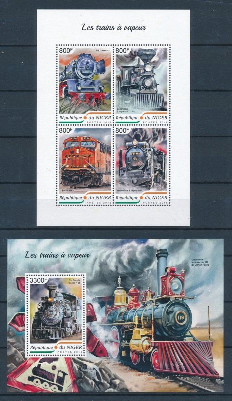 [113234] Niger 2018 Railway trains Steam Locomotives with Souvenir sheet MNH