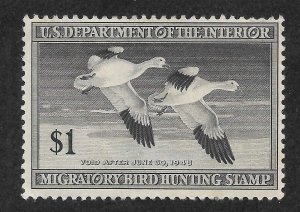 United States Scott RW14 ULH - 1947 $1 Snow Geese - CV $55.00